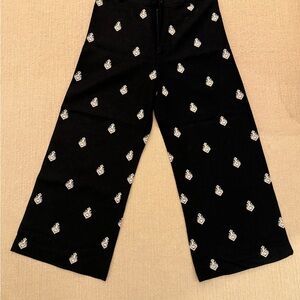 Black embroidered Wide-Leg Pants